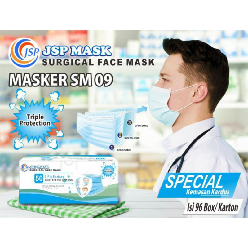 (BISA COD) MASKER HIJAU JSP ISI 50