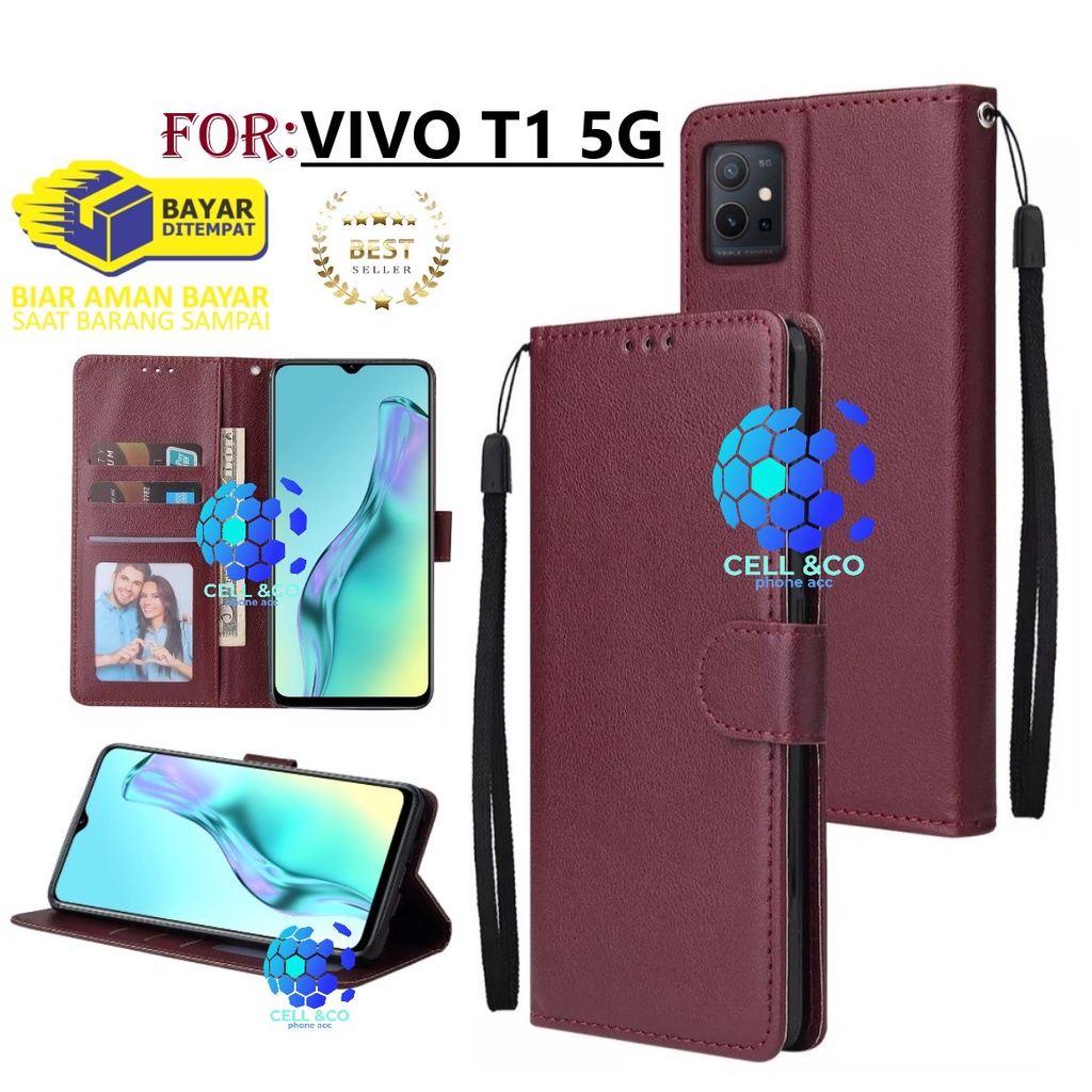 NEW VIVO T1(5G) CASE FLIP LEATHER WALLET PREMIUM FLIP CASE BUKA TUTUP KESING HP CASING FLIP CASE WALLET VIVO T1 5G