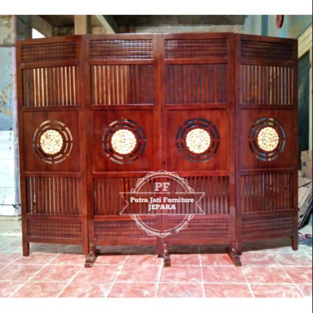 Penyekat Ruangan Kayu Jati - Sketsel 4 Pintu Ukir - Pintu Penyekat