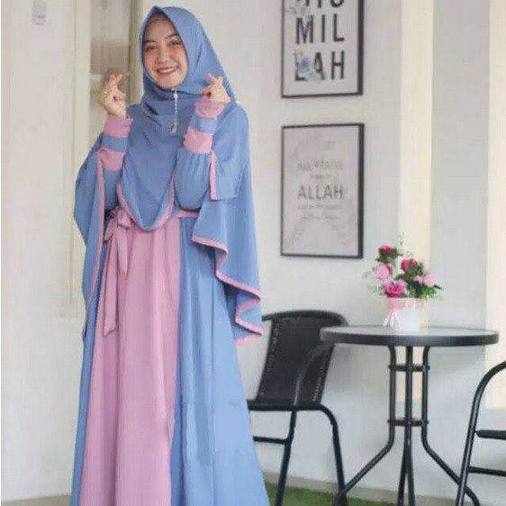 Gamis Syari Set Hijab Terbaru Murah Baju Lebaran Remaja Muslim Kekinian