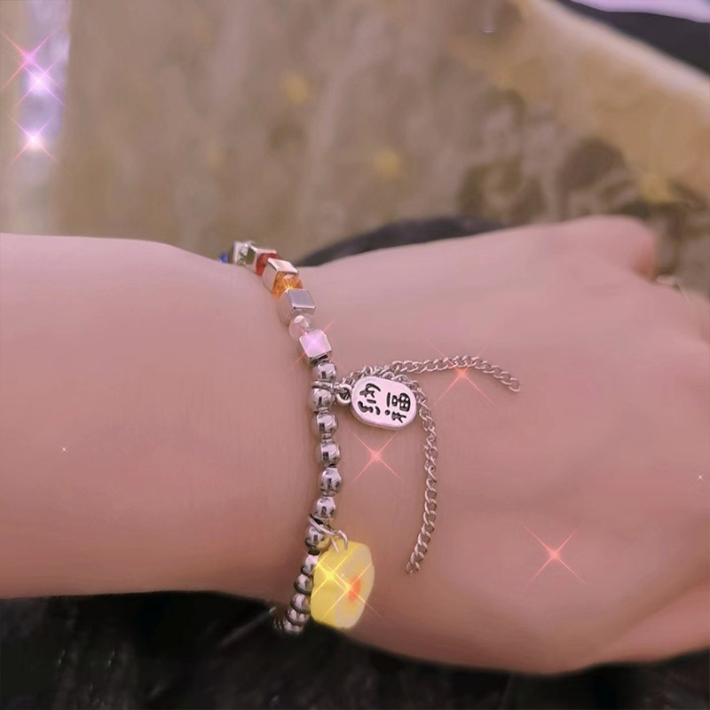 Gelang Manik-Manik Kristal Bentuk Hati Gaya Korea Untuk Wanita