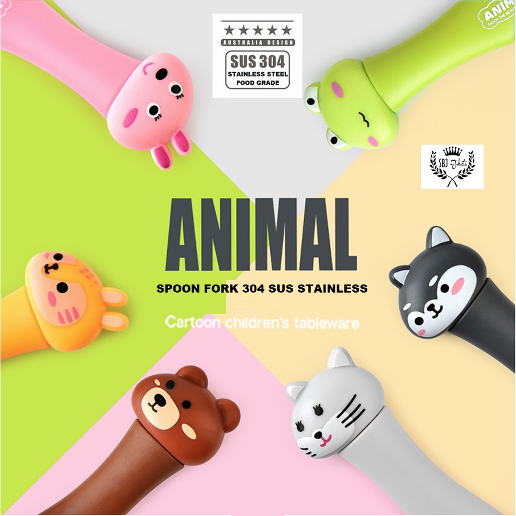 Alat makan Sendok Garpu Set Anak 304 SUS Stainless Steel Animal Series