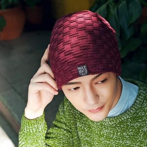 Topi Kupluk Dewasa Pria Rajut -Kupluk Kotak - Merah