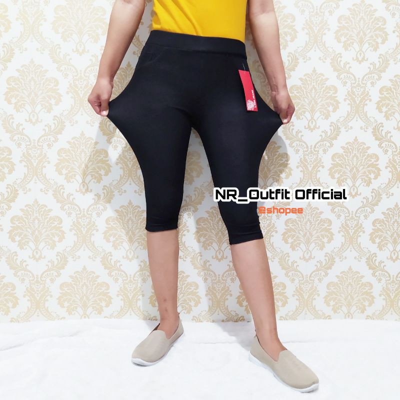 Celana Legging Jeans 7/8 Jumbo Wanita Super Melar Lejing Stretch Full Karet Loggo NR_Outfit Official COD