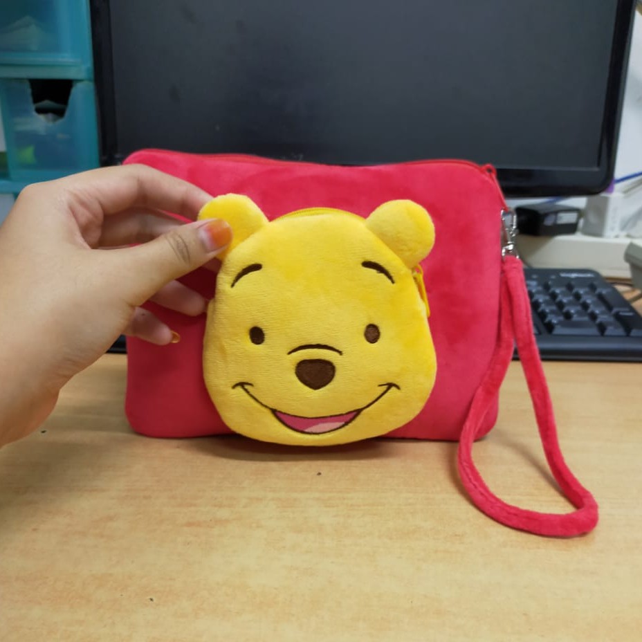 Toysopedia Dompet Pooh hp dompet karakter/tempat pensil koin multifungsi