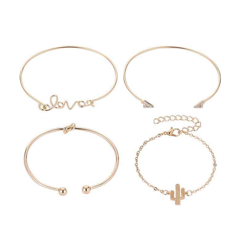 {COD} 4 Pcs Set Gelang Wanita Segitiga Simpul Cinta Surat Kaktus / 4Pcs Gelang Fashion Wanita