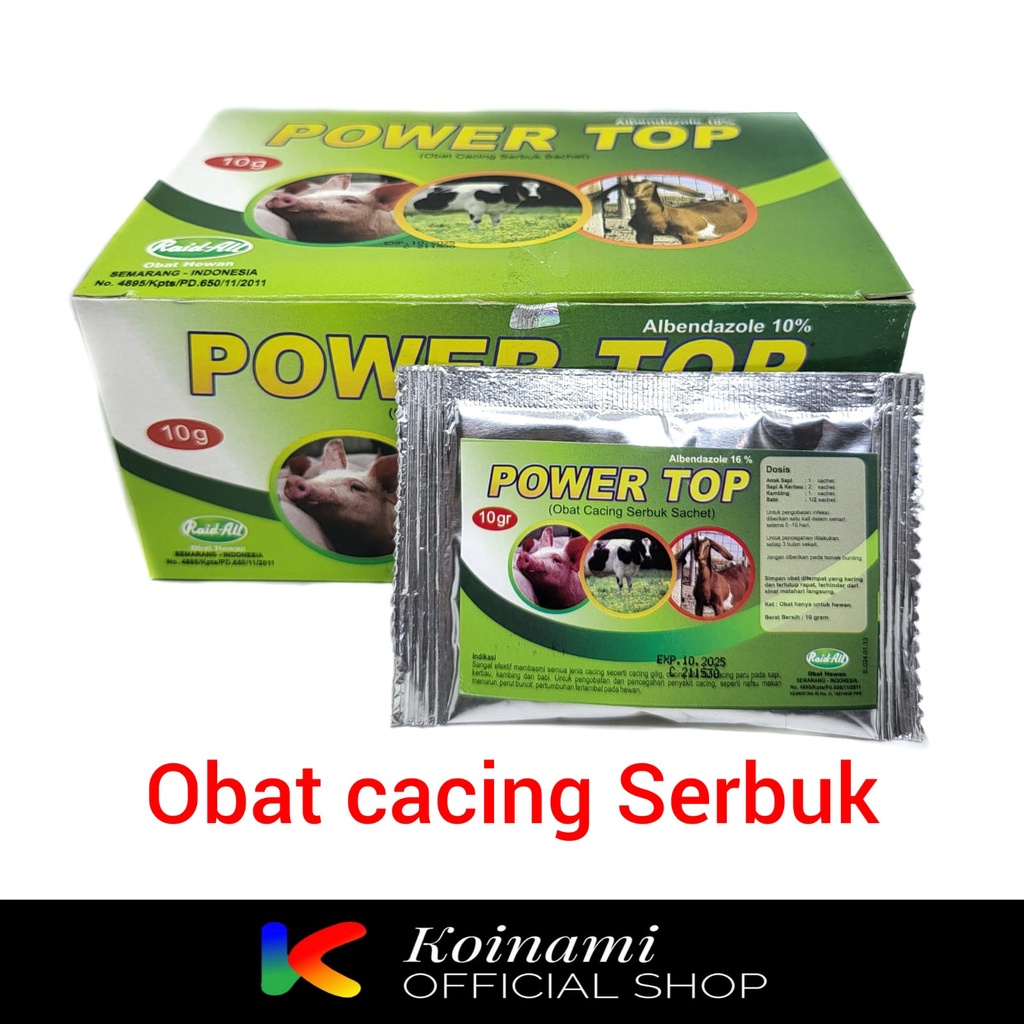 POWER TOP 10 Gram Serbuk / Obat Cacing Sapi Kambing Kerbau Babi / raid all