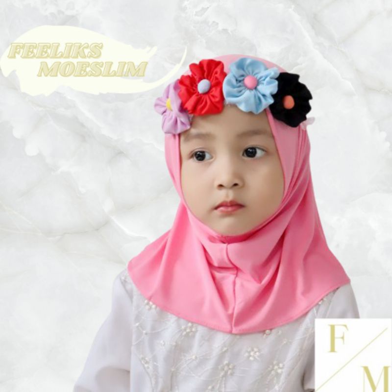 Hijab Anak Bondu Bunga / Jilbab nyaman lucu murah kualitas PREMIUM