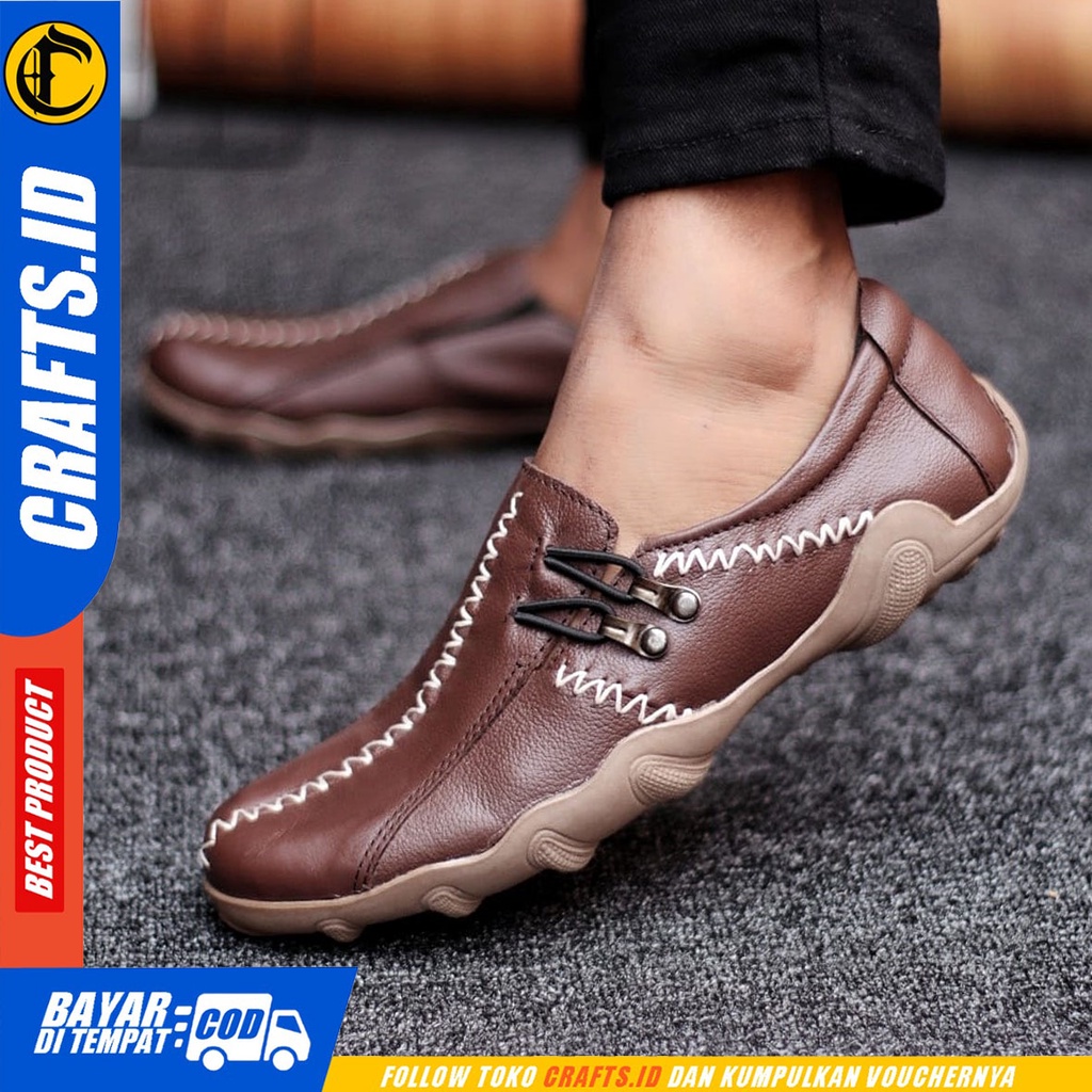 CRAFTS Zigc - Sepatu Slip On Pria Casual Kulit Asli