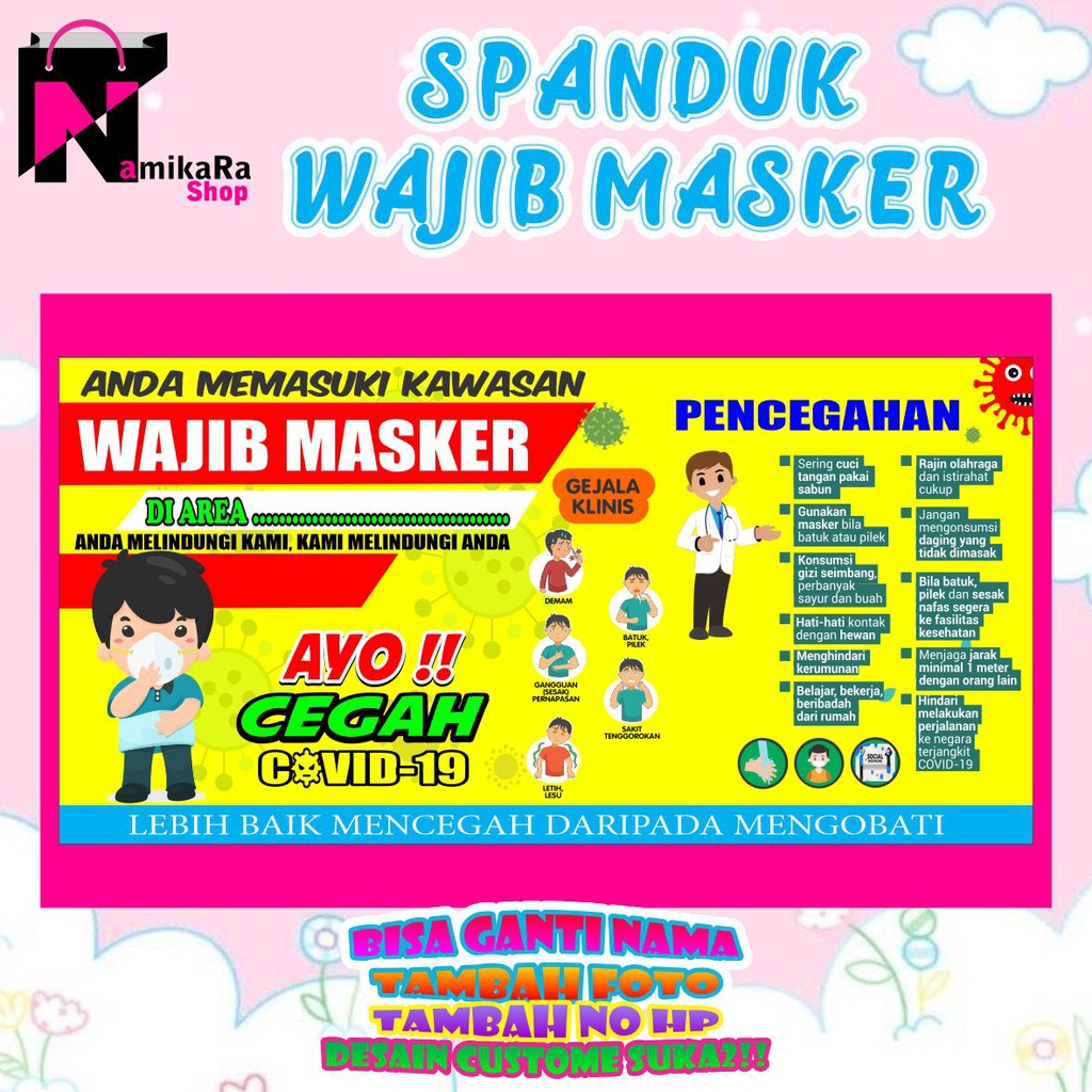 Spanduk Banner Backdrop Wajib Pakai Masker/ Banner COVID -19 5M / Spanduk Kawasan Wajib Masker