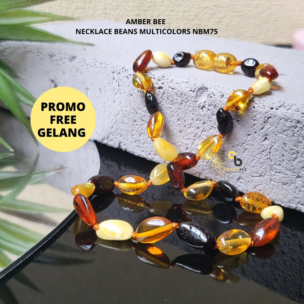 Kalung Amber Anak Premium Glossy Multicolor Beans NGMB54 By Amber Bee