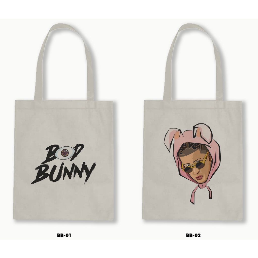 Tas Tote Bag Resleting Kanvas/Blacu  - Bad Bunny