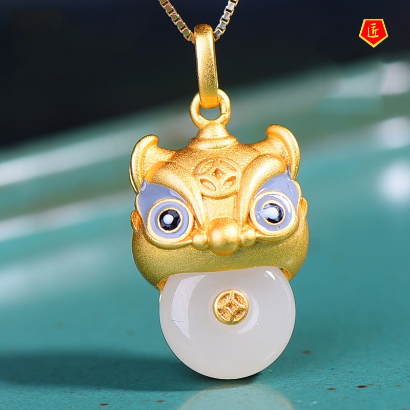 [Ready Stock]Hetian Jade Monster Nian Pendant Female S925 Silver Inlaid White Jade Peace Buckle Temperament