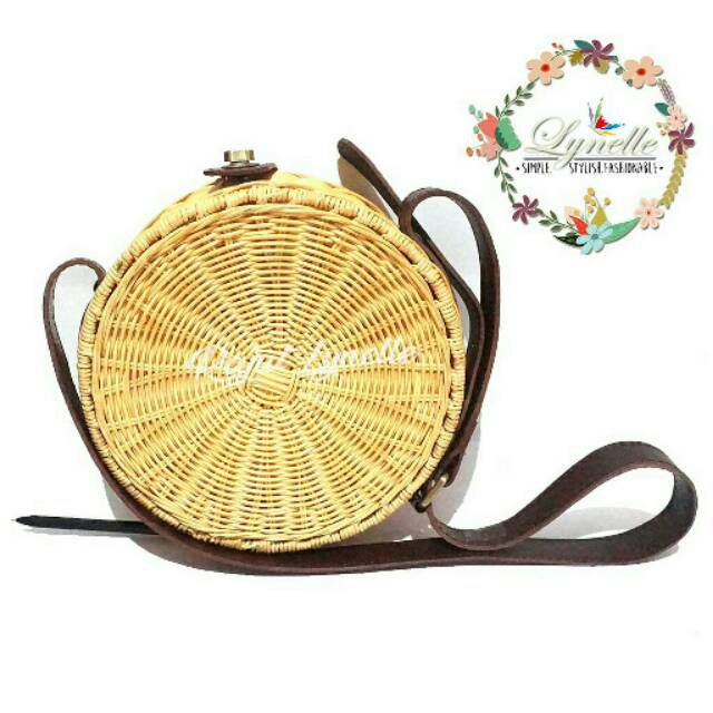 Tas Rotan Bulat Anyam Tali Kulit