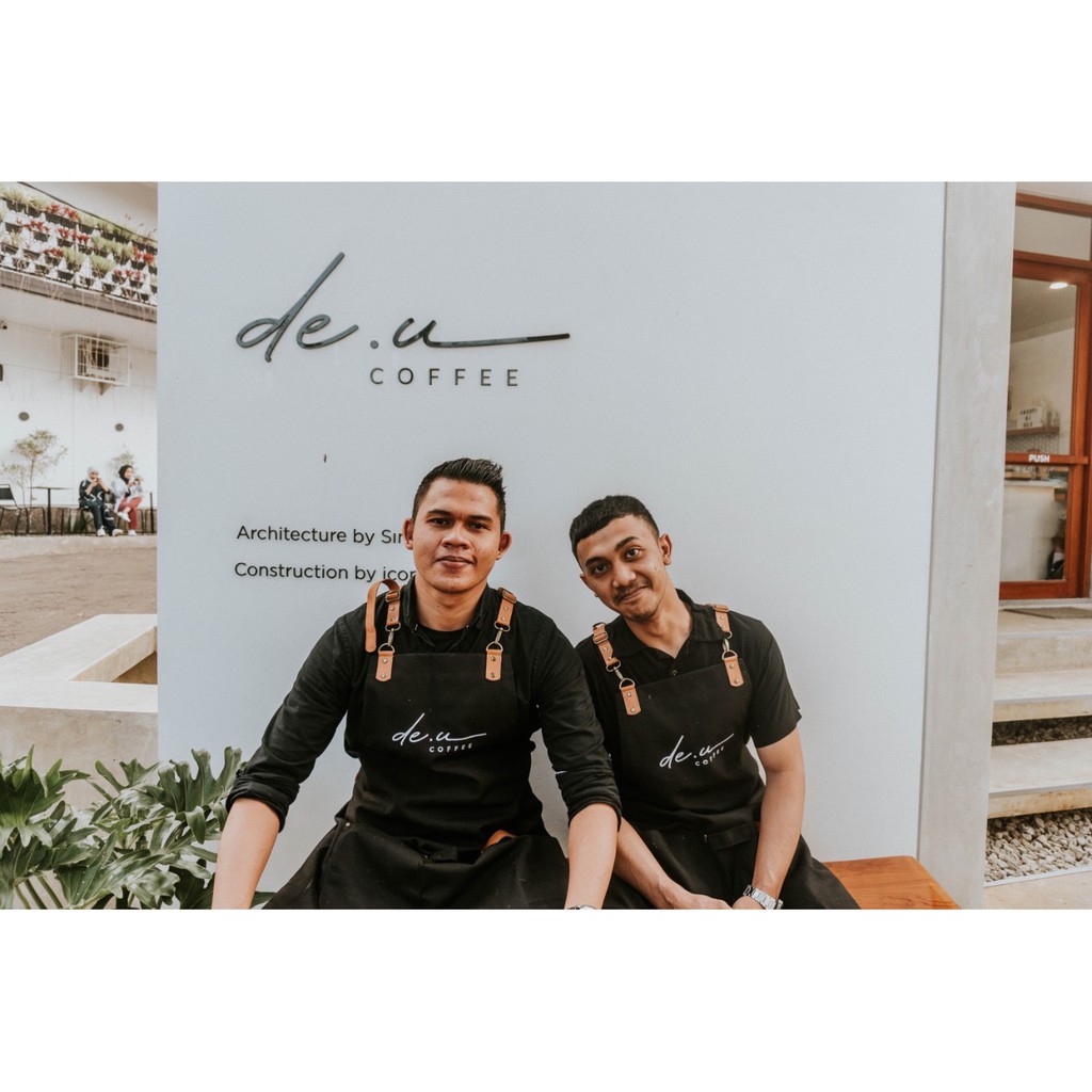 Apron Barista Celemek Cafe celemek coffee shop kanvas PVC Waterpellen dan Pu leather Y Strep Tan