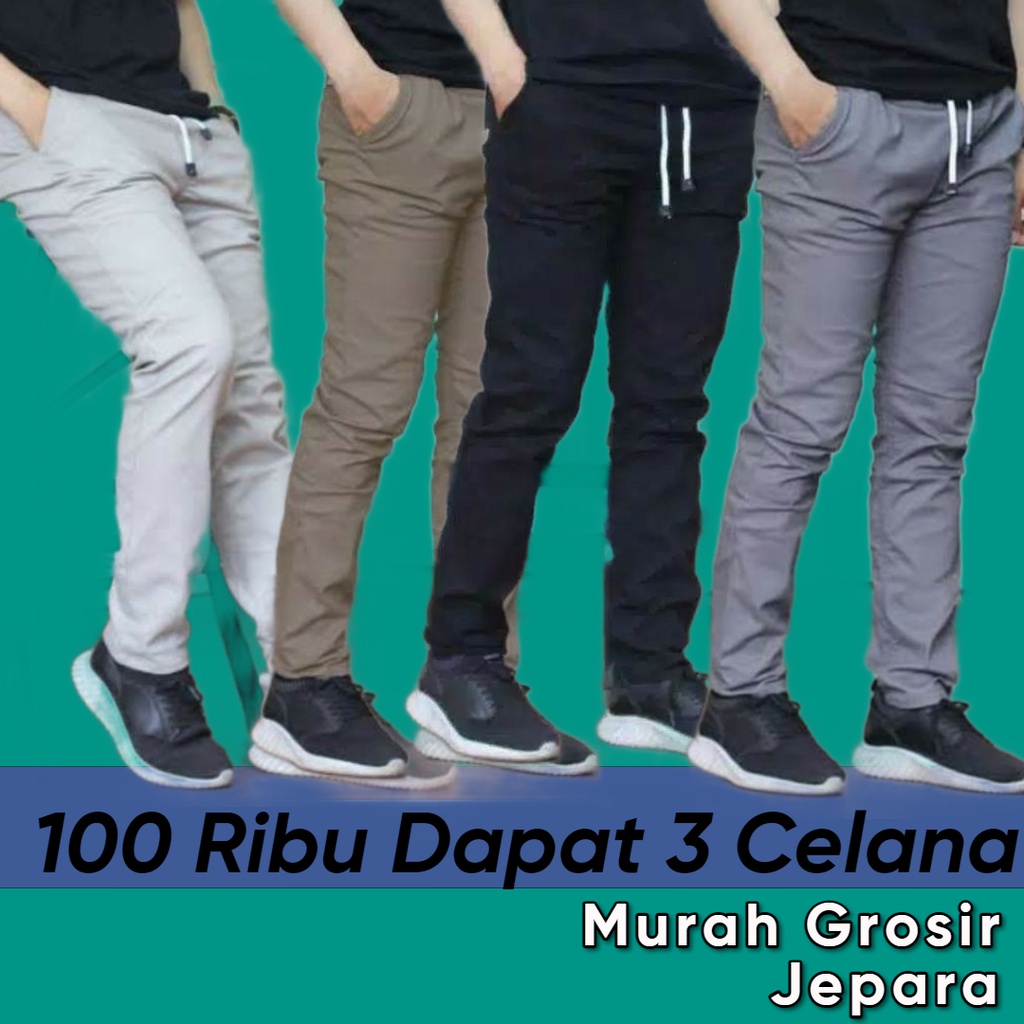 Promo!!! 100 Ribu Dapat 3 Pcs Celana Chino Panjang Pria Pinggang Karet Celana Kolor Celana Lelaki Celana Chino Pria Celana Panjang Cowok Rip Rib Kekinian Model Terbaru Termurah