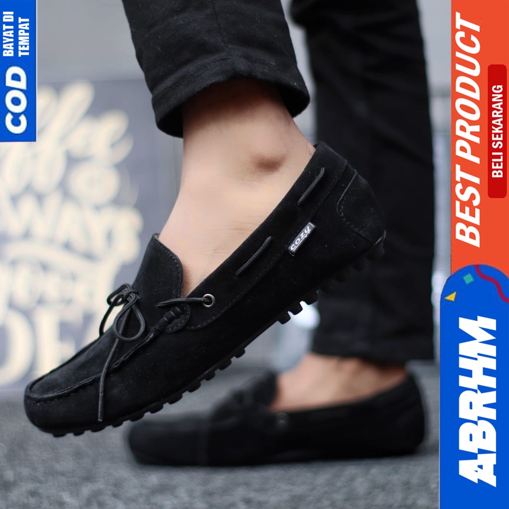 Sepatu Slip On Casual Santai Slop Kerja Anti Slip Hitam Kerja Kantor Pria Abrhm Rennes