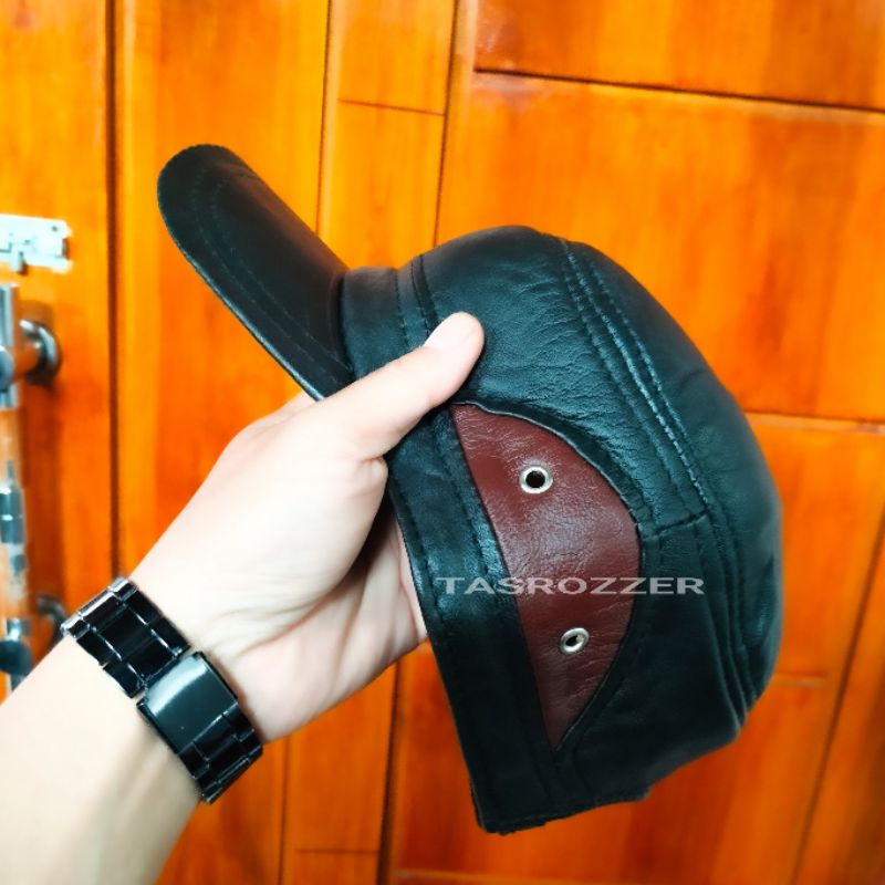 Topi pria kulit asli variasi coklat