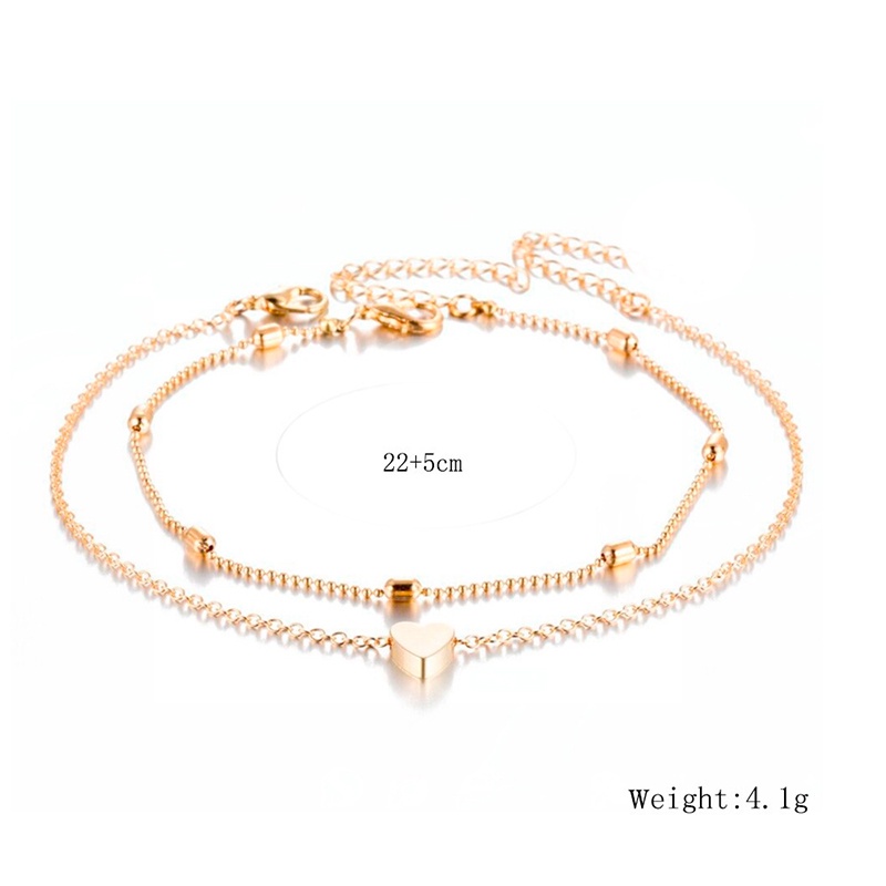 【COD】Fashion Gaya Liburan Pantai Eropa Dan Amerika Double-Layer Love Anklet Ladies Jewelry