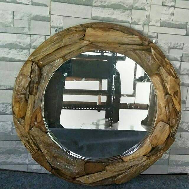 Cermin Dinding Mirror Kaca Hias Kayu Akar Jati Shopee 