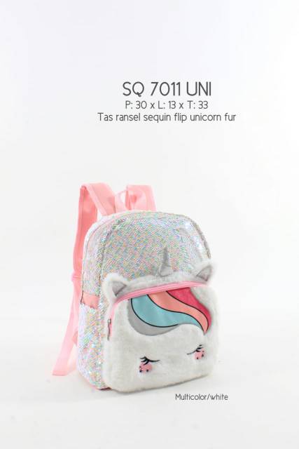 QUOKKA TAS RANSEL SEQUIN FLIP UNICORN FUR 2 KANTONG 8150 8151 7011