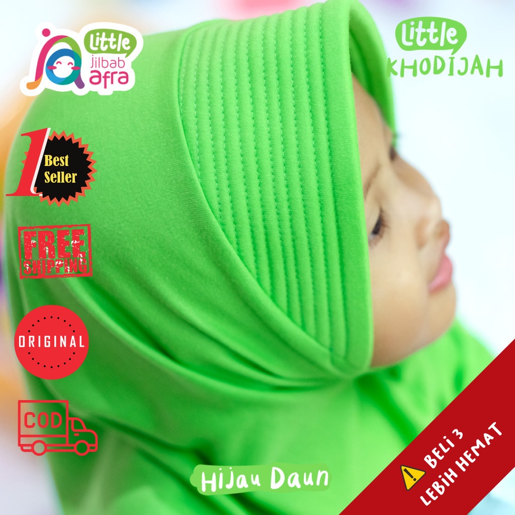 Jilbab Anak Little Khodijah Hijau Daun - Jilbab Arfa - Bergo renda anak Lucu Bahan Kaos