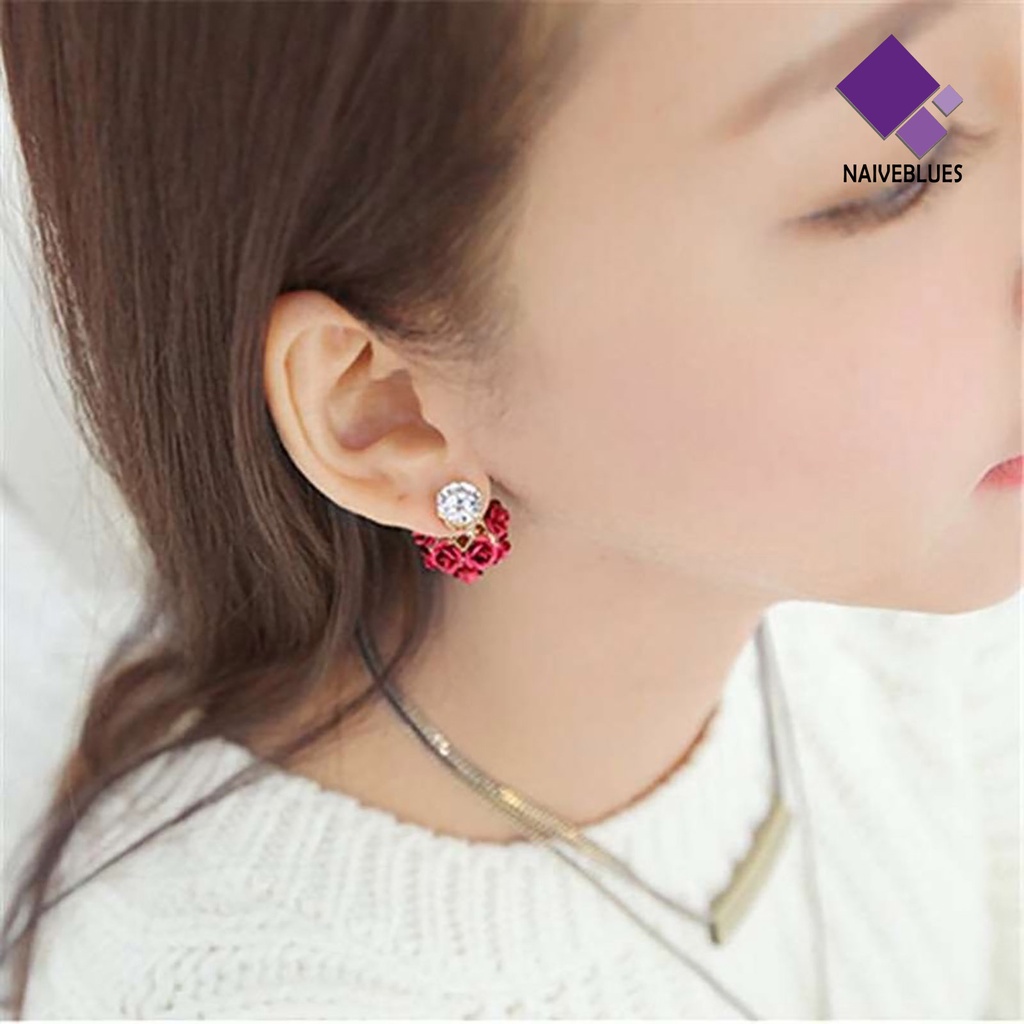 Anting Stud Bentuk Bunga Mawar Bahan Alloy Aksen Berlian Imitasi