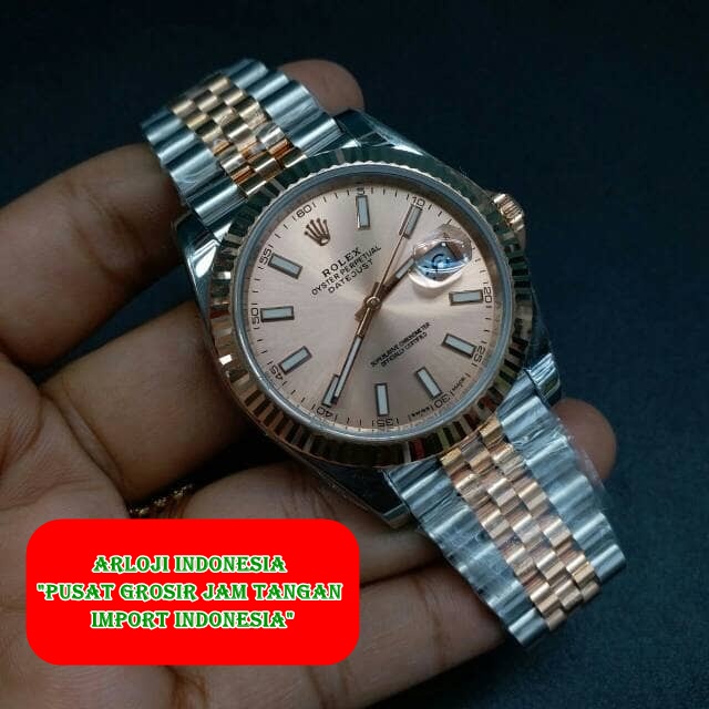 New Jam Pria Rolex Datejust Two Tone Lapis Emas Clone Garansi 1th