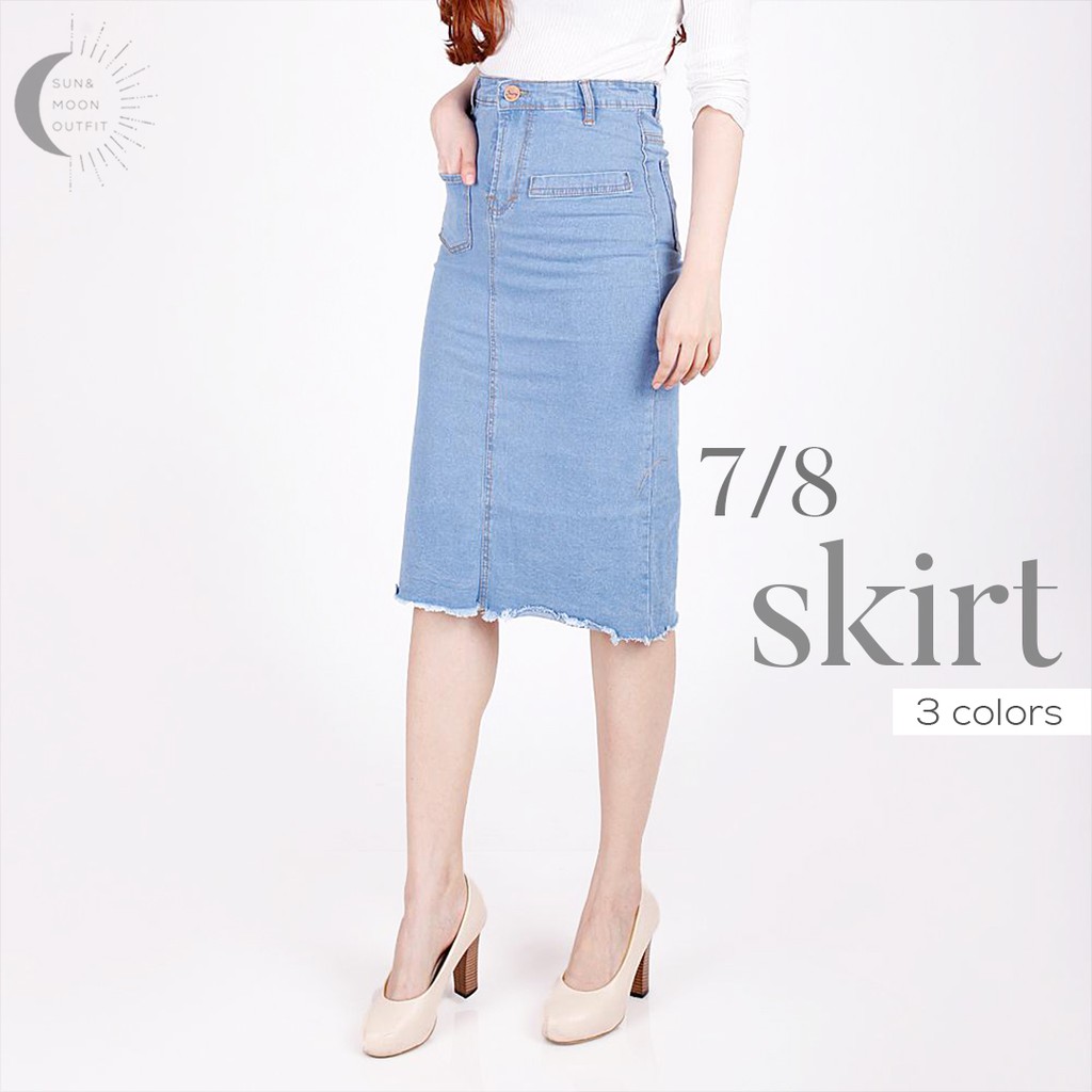  BISA COD Rok  Jeans  Denim Span Kantong Rawis 7 8 Wanita  