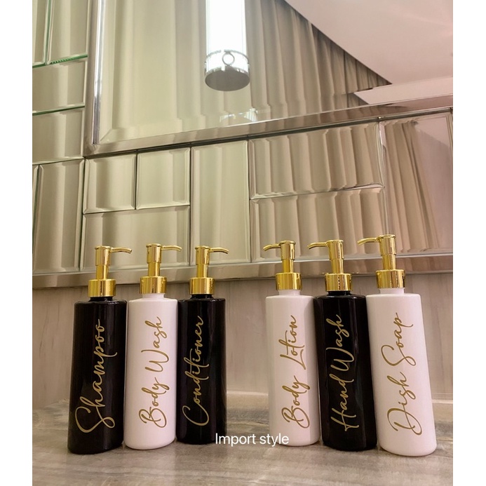 botol HITAM PUTIH 250ml LONG gold chic . aesthetic bottle minimalist refill organizer tempat sabun cair estetik