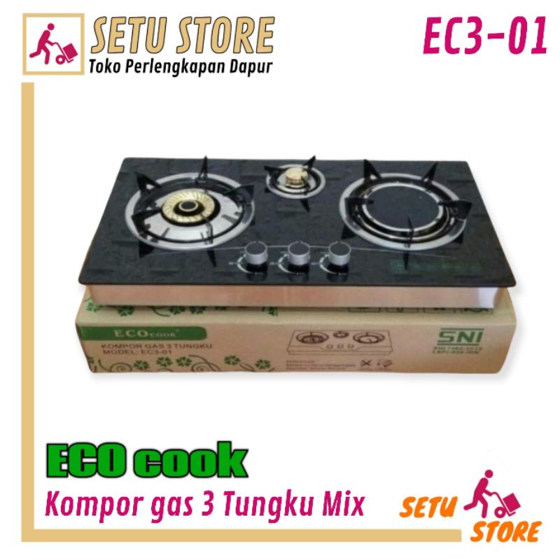 ECO COOK EC3-01 Kompor Tanam 3 Tungku Kaca Tempered Glass Hitam Anti Gores Kompor EcoCook ec3-01 Tun