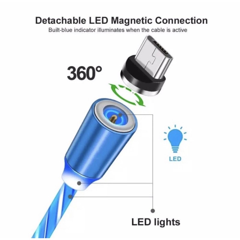 Kabel Data Charger LED Magnetic 3in1