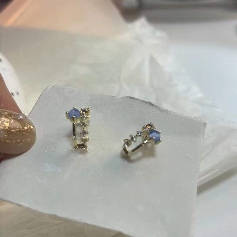 2022 Anting Klip Zircon Biru Untuk Wanita