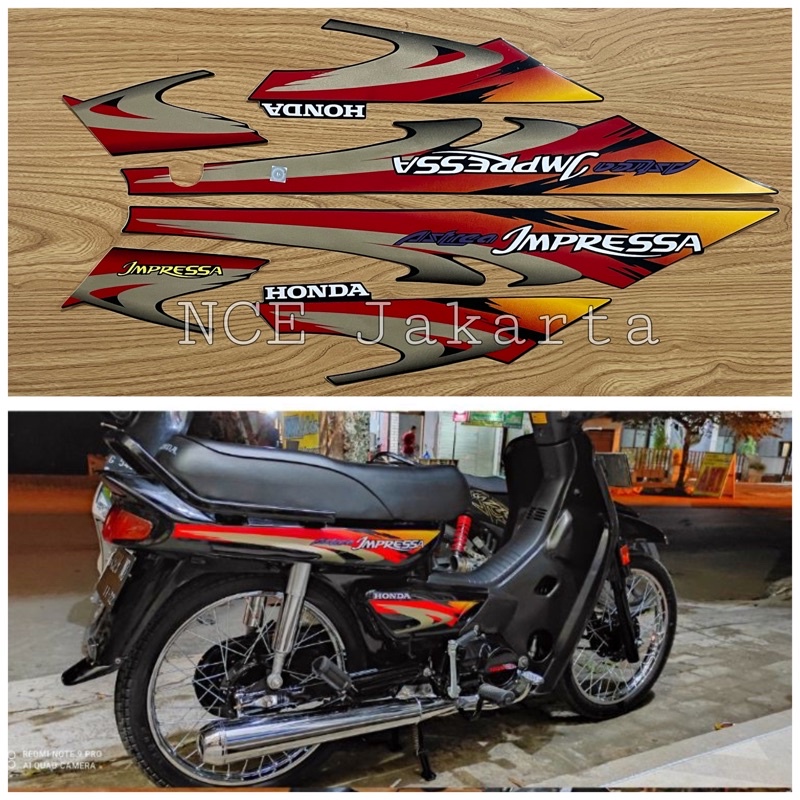 STIKER STRIPING MOTOR GRAND ASTREA IMPRESSA 2001 2002 HITAM LIS MERAH GOLD