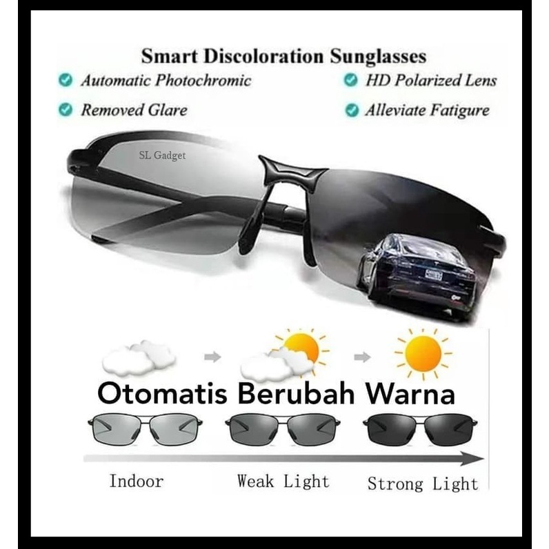 kacamata siang malam potocromic polarized Kacamata sunglasses Sport pria lensa berubah warna
