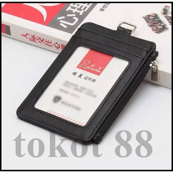 

Name Tag Id Card Holder Pu Leather Lanyard Wallet Multicolor - Hitam