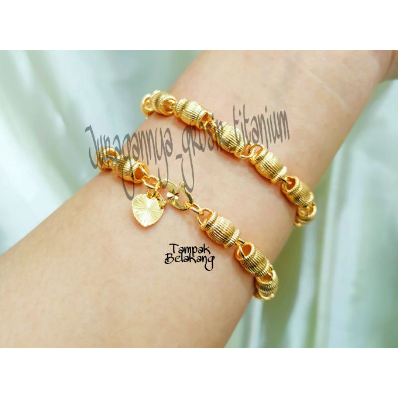 TITANIUM GELANG BAMBU BOLA LOVE ULIR+CINCIN ANTI KARAT LAPIS EMAS 23K TERKINI