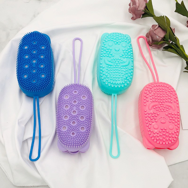 Silicone Bath Foaming Towel Scrubber Sikat Gosok Mandi Sabun Silikon Gratis Sponge