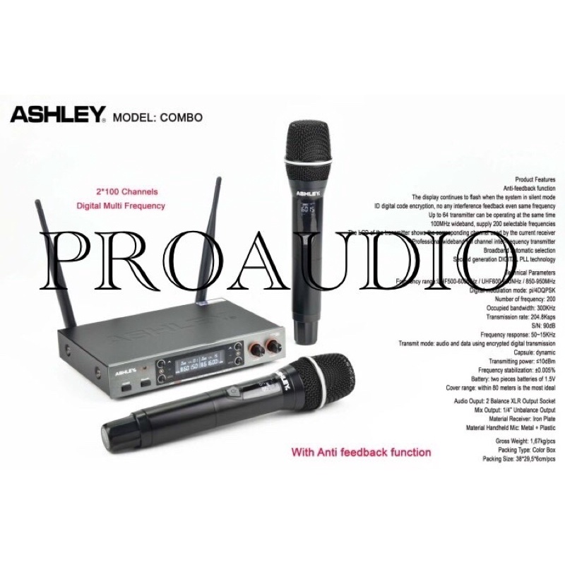 MIC WIRELESS ASHLEY COMBO MICROPHONE WIRELESS ASHLEY COMBO GARANSI 1 TAHUN ASHLEY RESMI ORIGINAL