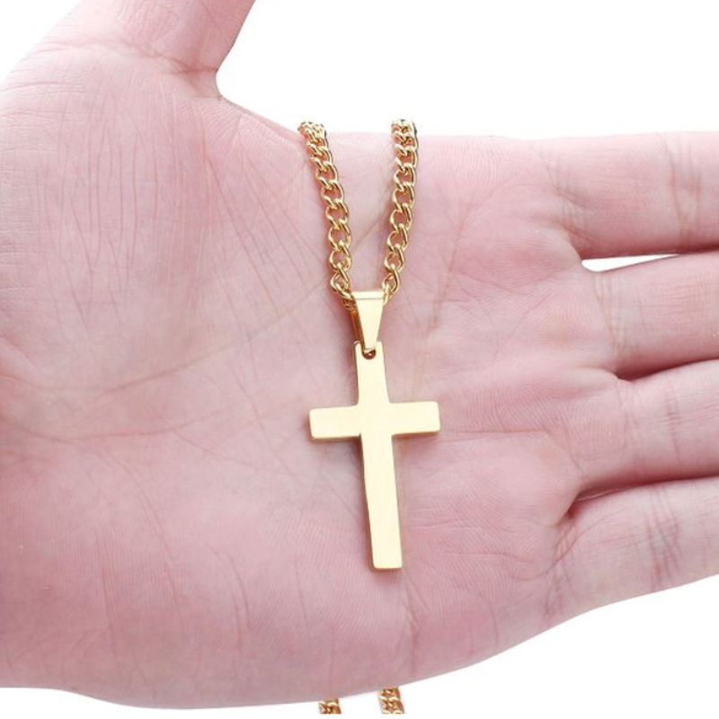 Kalung Liontin Salib Yesus Bahan Stainless Steel Warna Silver / Gold / Hitam Untuk Pria / Wanita