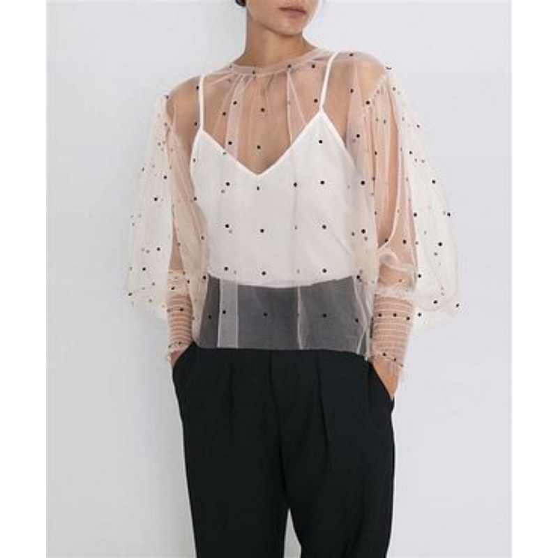 Pink Dot Translucent Outer Blouse Tile Hijab Import