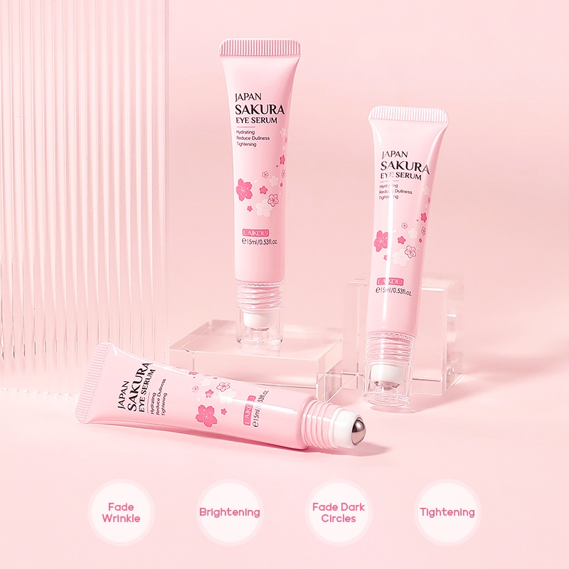 LAIKOU Japan Sakura Eye Serum Menghilangkan Panda Eye Essence Memudarkan Keriput 15ml