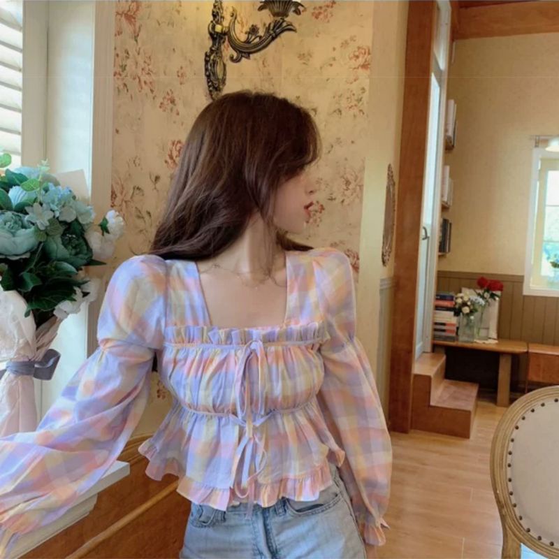 MDLV ~ 7392# Tiffany Drawstring Top Atasan Blouse Rainbow Fashion Import