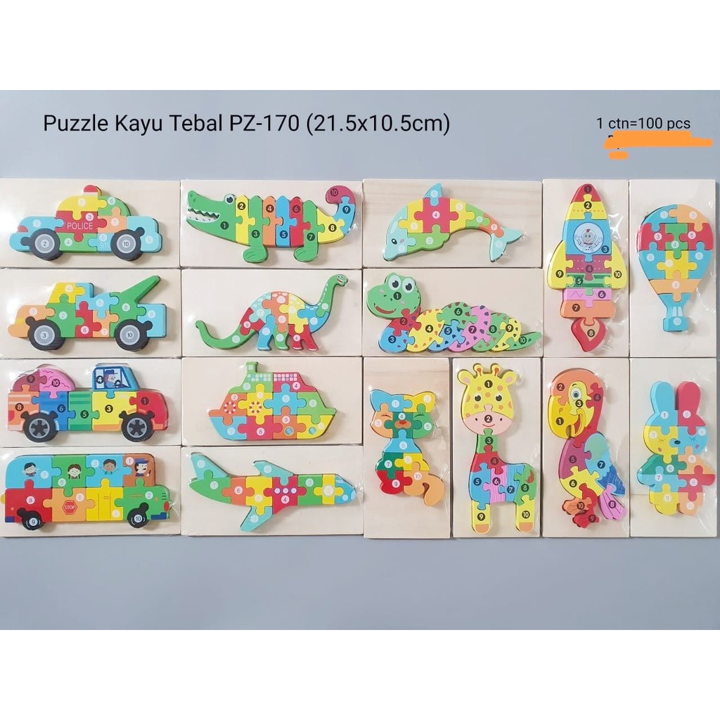 PUZZLE KAYU MAINAN EDUKASI ANAK BENTUK TIMBUL TEBAL LUCU PZ-170