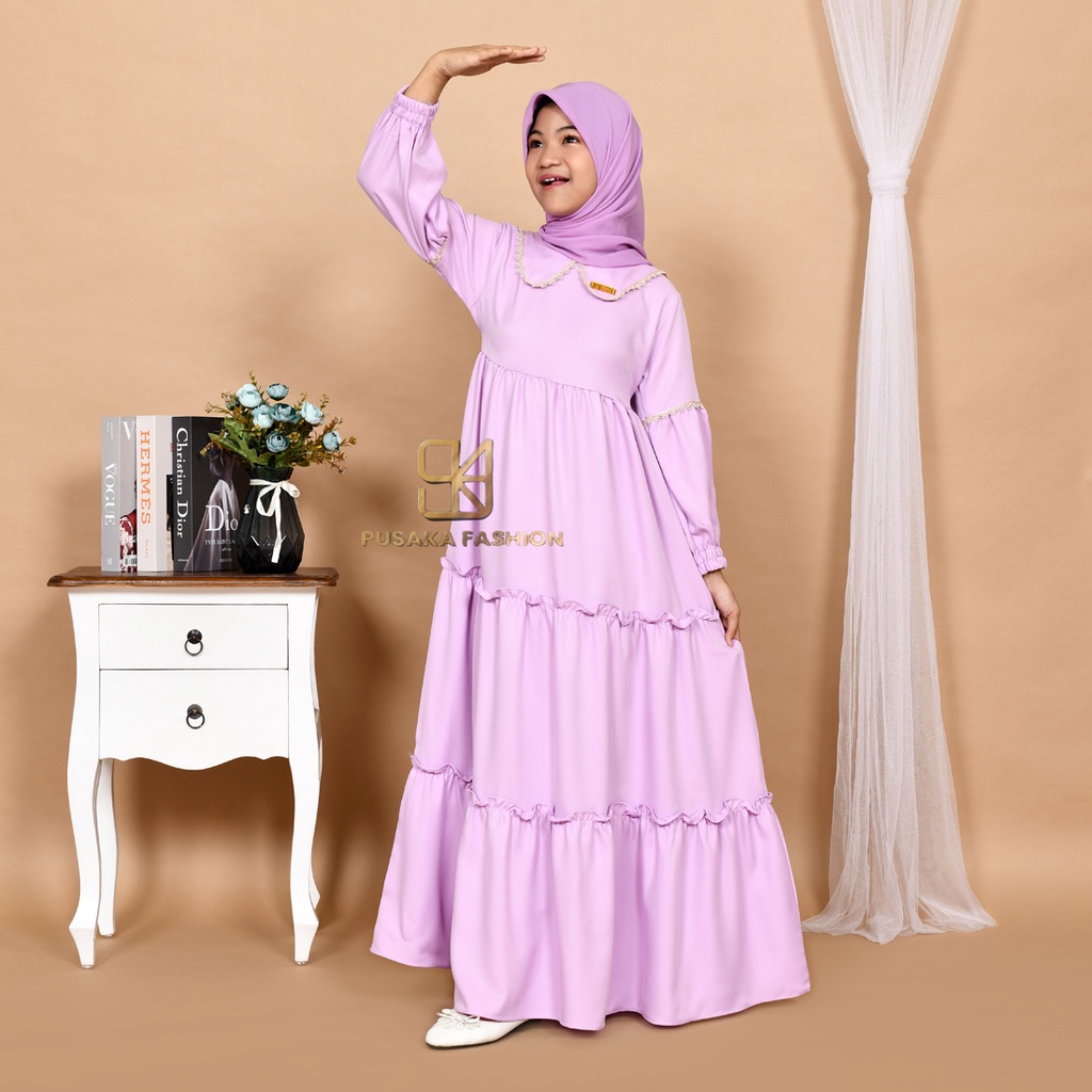 NAYLA kids gamis anak muslim perempuan tanggung long dress serut susun kid wanita anak usia 4 5 6 7 8 9 10 11 12 13 14 tahun warna putih tulang bw hitam lilac wardah dusty pink fashion muslim anak pesantren  ngaji manasik haji maulid nabi sekolah agama