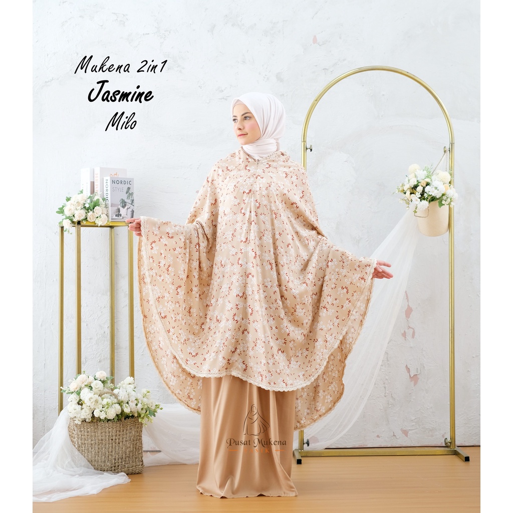 Pusat Beli Grosir Mukena Tasik - Mukena Dewasa 2in1 Katun Rayon Jasmine + Tas Travelling Sajadah