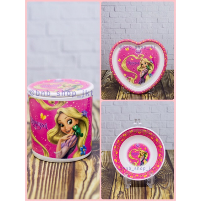 Piring Hati, Mangkok dan Gelas Set Melamin Golden Dragon Disney Rapunsel