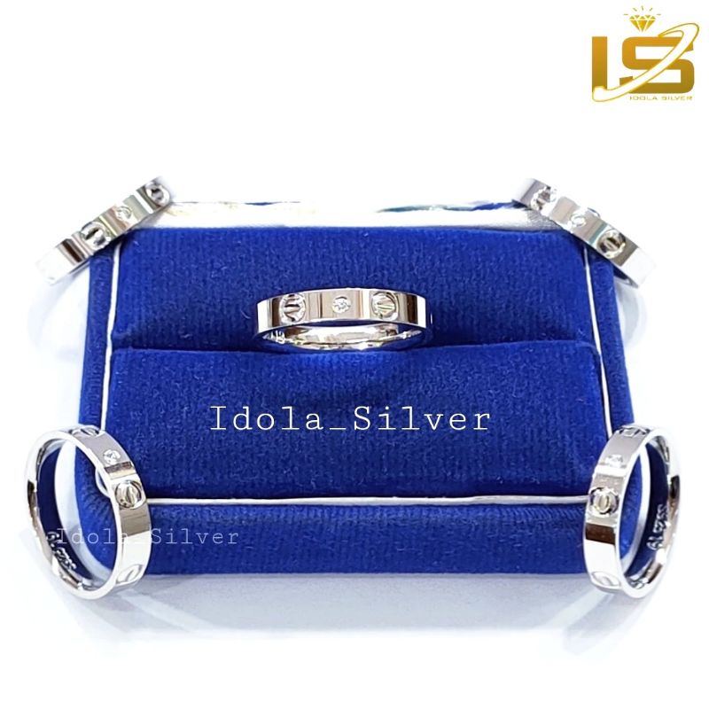 CINCIN CARTIR PERAK ASLI SILVER 925 LAPIS EMAS PUTIH MODEL CARTIR POLOS PERMATA - CINCIN PRIA WANITA