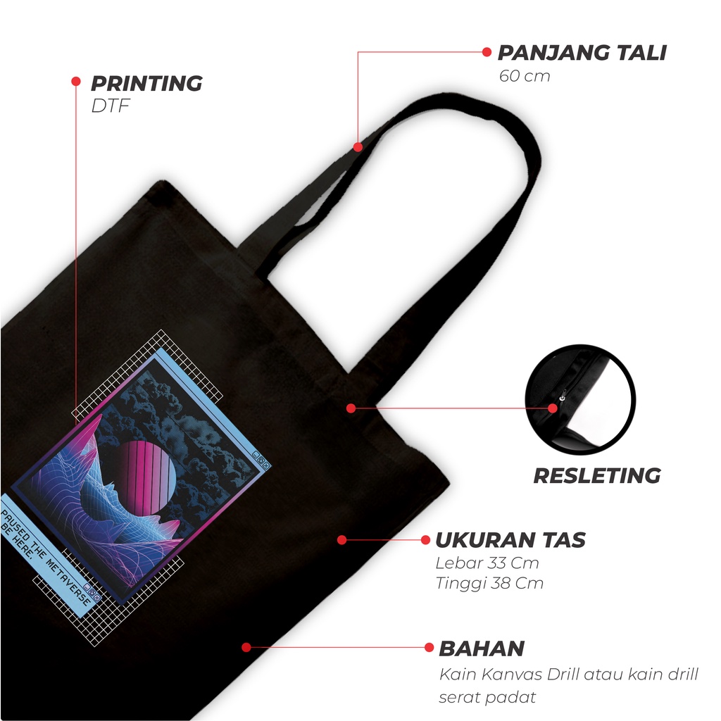 Sevine Totebag Fashion Tas Tote Bag Hitam Resleting Pria Wanita Laptop Kuliah Retro Vaporwave - HVW4