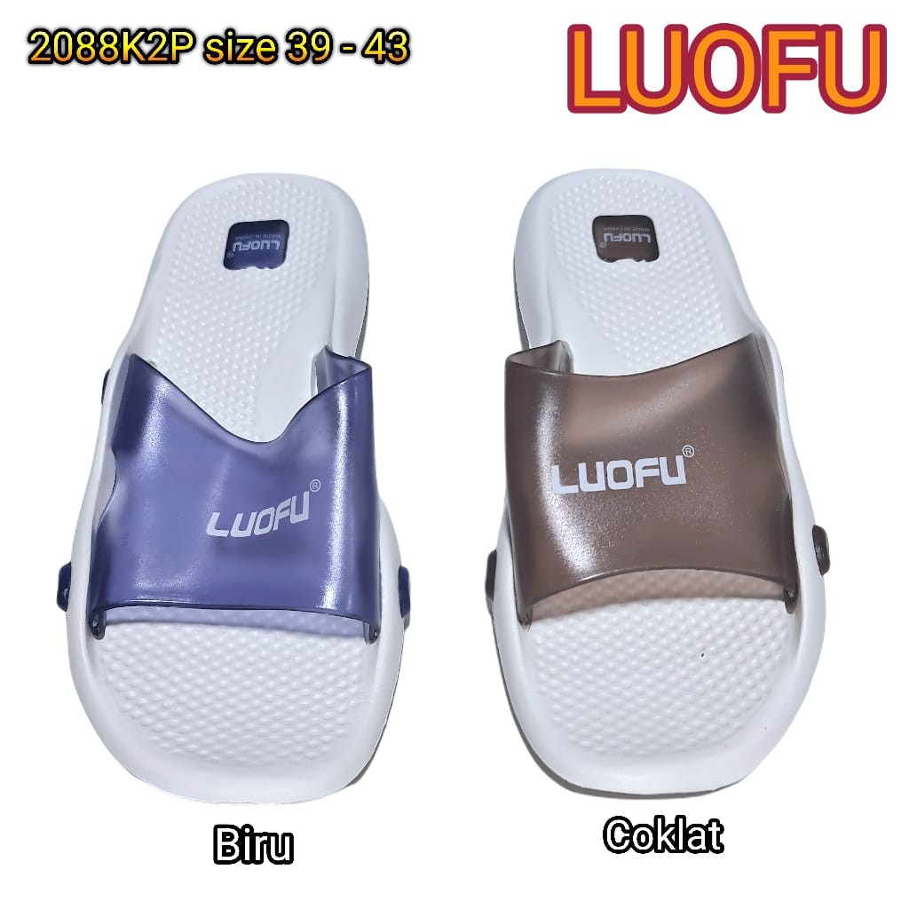 LUOFU ORIGINAL Sandal karet murah empuk pria sendal cowok import selop 2088putih